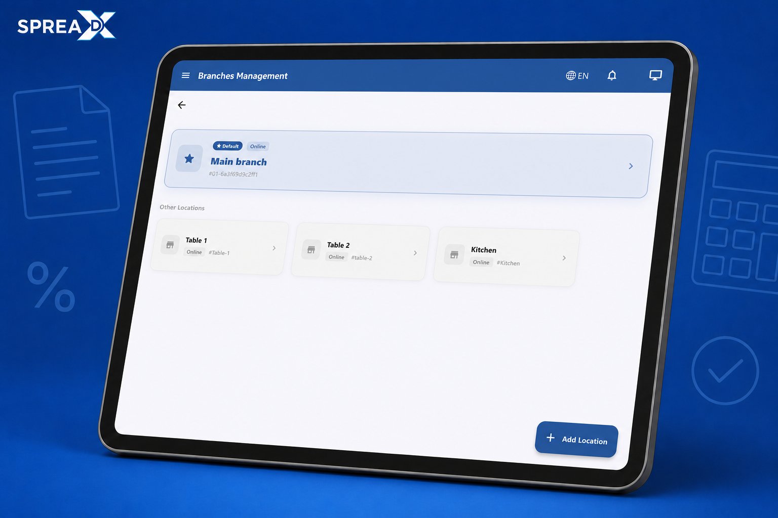 SpreadX Branch Management screen