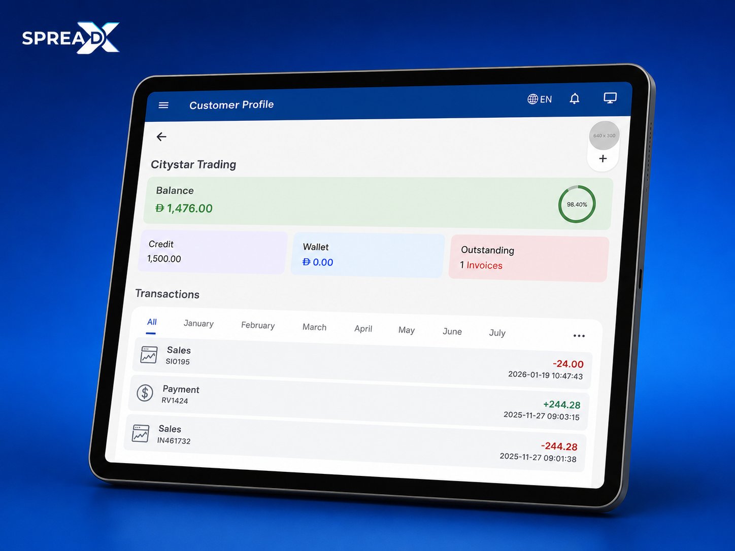 SpreadX Customer and Staff Management screen