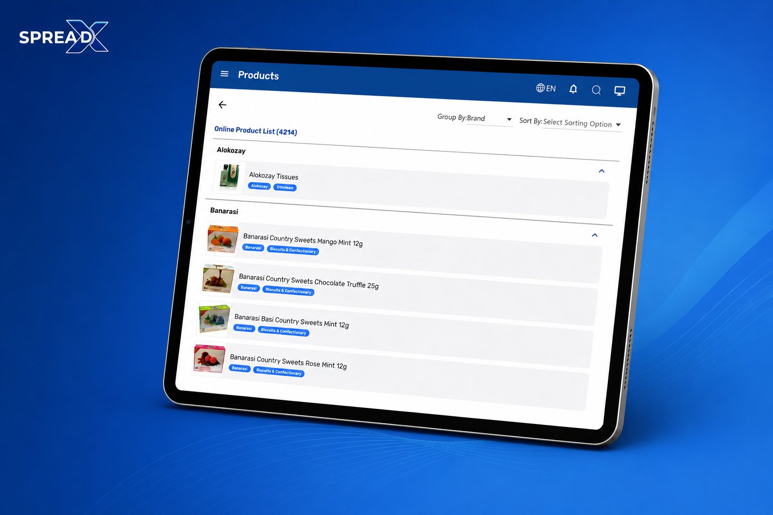 SpreadX Inventory Management screen