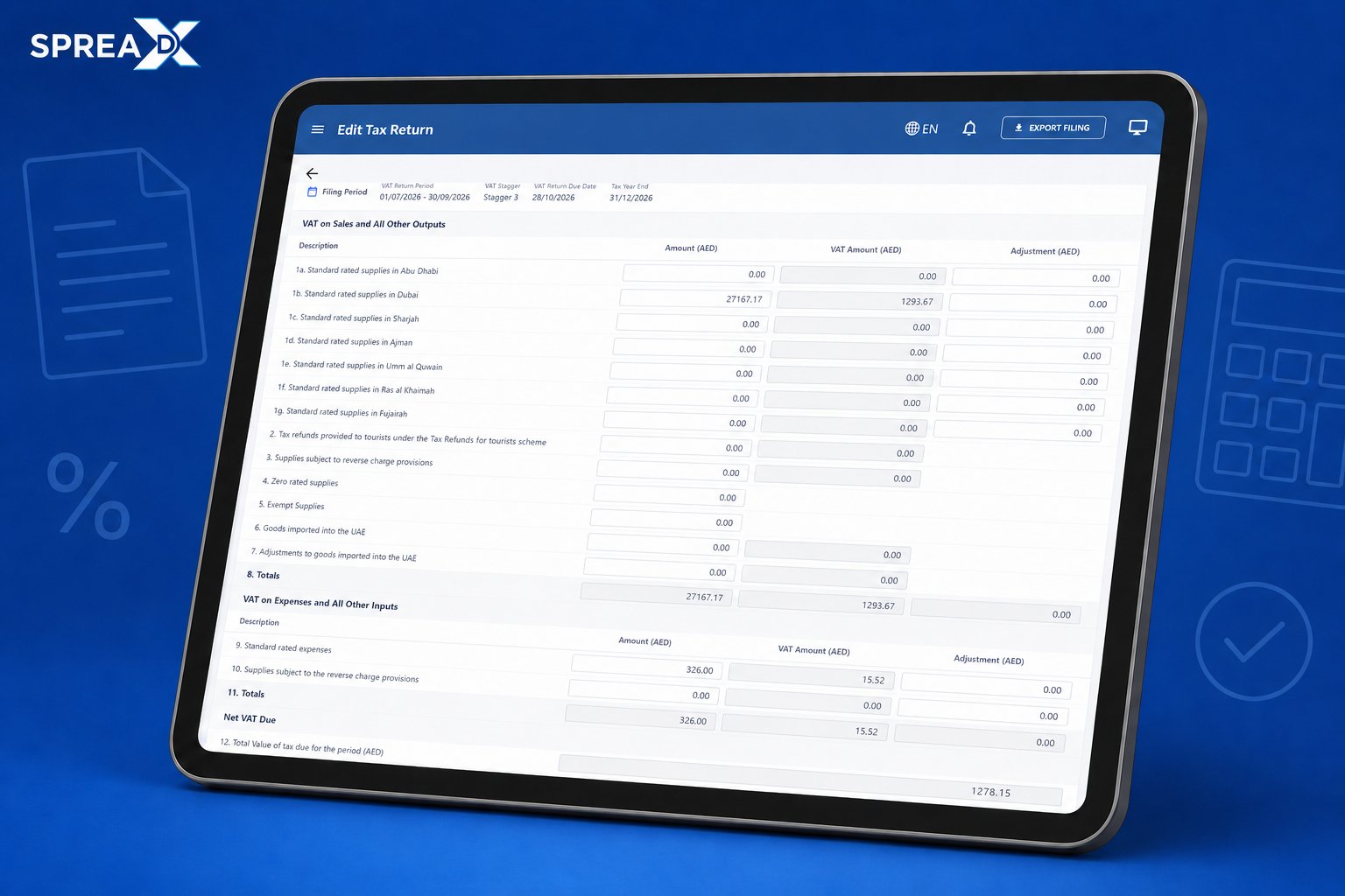SpreadX Reports and Analytics screen